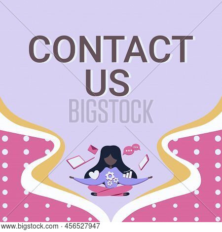 Text Showing Inspiration Contact Us. Internet Concept Group Of Person That Rendering Costumer Servic