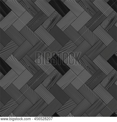 Gray Wooden Parquet, Seamless Herringbone Pattern. Grayscale Hardwood Zigzag Laminate Floor. Wood Gr