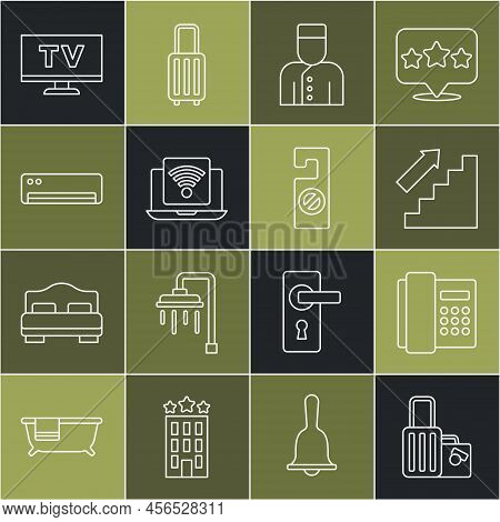 Set Line Suitcase, Telephone Handset, Stairs Up, Concierge, Wireless Laptop, Air Conditioner, Smart 