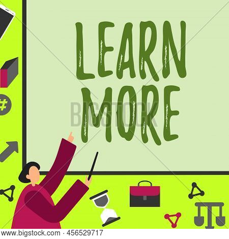 Inspiration Showing Sign Learn More. Word Written On Deepen Knowledge Of The Thing You Want To Do Or