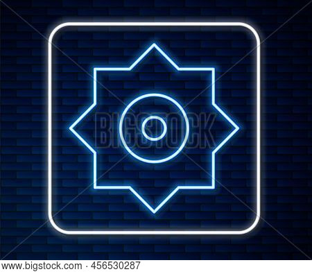 Glowing Neon Line Falling Star Icon Isolated On Brick Wall Background. Meteoroid, Meteorite, Comet, 