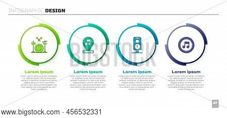 Set Drums, Music Note, Tone, Stereo Speaker And . Business Infographic Template. Vector