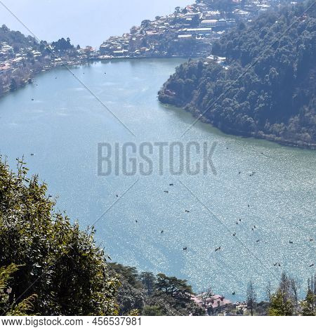 Full View Of Naini Lake During Evening Time Near Mall Road In Nainital, Uttarakhand, India, Beautifu