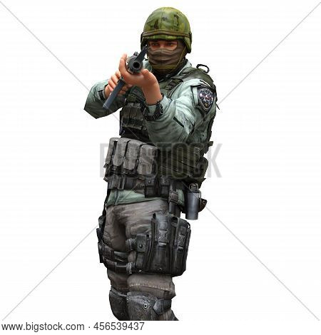 Soldier With A Machine Gun Isolated White Background 3d Illustration