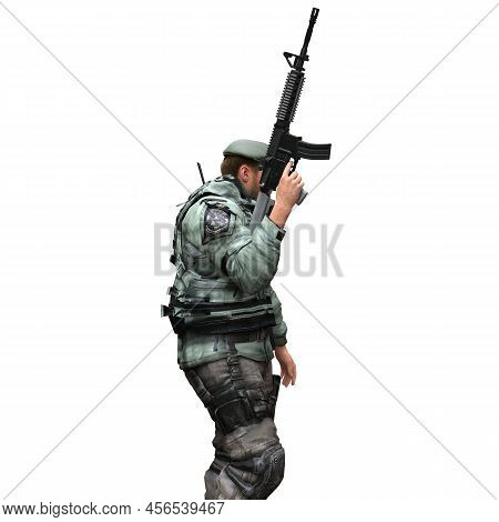 Soldier With A Machine Gun Isolated White Background 3d Illustration