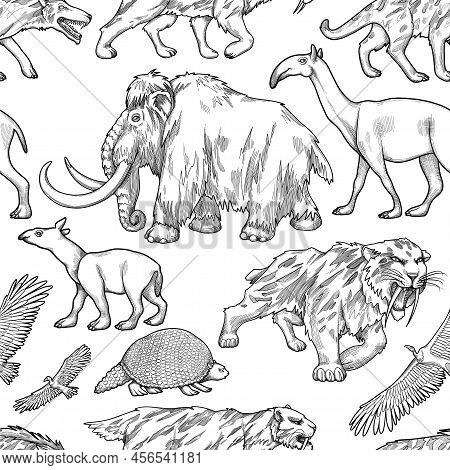 Repeated Seamless Pattern Of A Graphic Prehistoric Animals