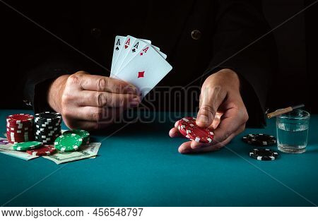 Playing Cards With A Winning Combination In Poker Four Of A Kind Or Quads In The Hand Of A Lucky Pla