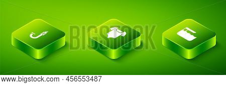 Set Isometric Swimsuit, Diving Board Or Springboard And Snorkel Icon. Vector
