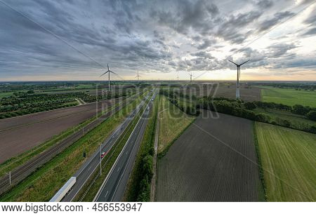 Brecht, Belgium, 16th Of May, 2022, Motorway With Cars And Trucks In Line In A Traffic Jam And The R