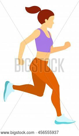 Active Young Woman In Leggins And Sneakers Jogging
