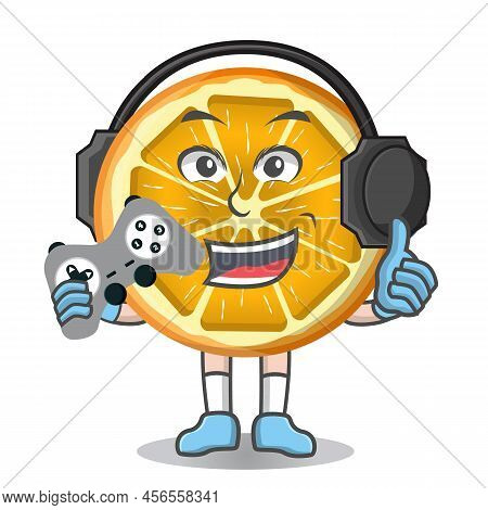 Orange Gamer Cartoon Vector Icon Illustration. Orange Character