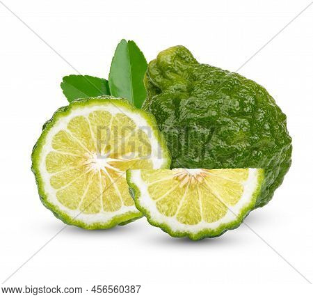 Fresh Begamot With Leaves Isolated On White Background