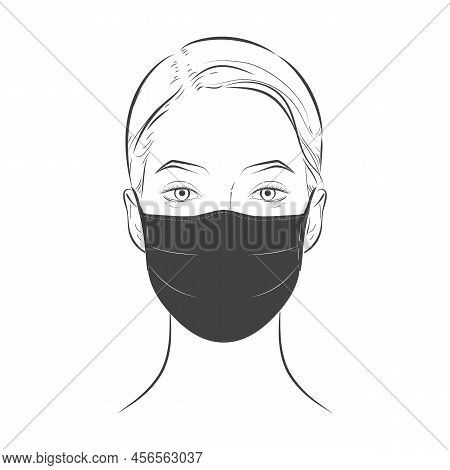Face Mask. Woman Wearing Disposable Medical Mask. Vector Illustration