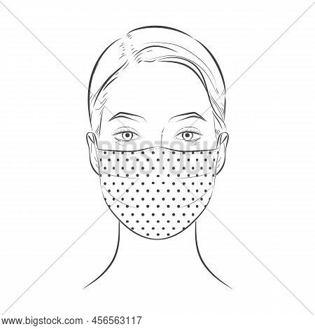 Face Mask. Woman Wearing Disposable Medical Mask. Vector Illustration