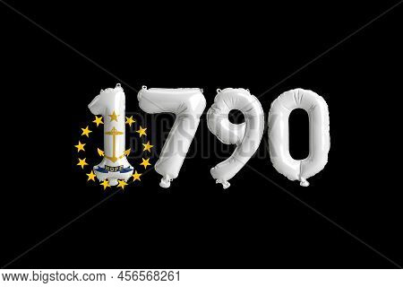 3d Illustration Of 1790 Balloon With In Rhode Island Flag Colors Isolated On Black Background