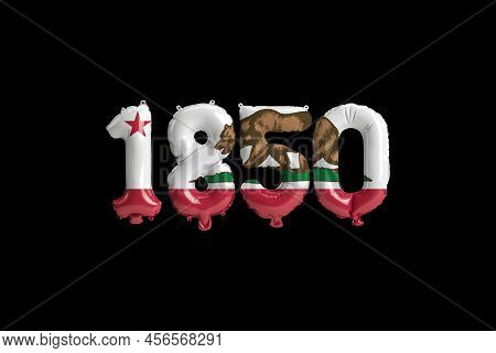 3d Illustration Of 1850 Balloon With California Flag Colors Isolated On Black Background