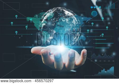 Global Businessman Internet Connection Application Technology And Development In Digital Marketing. 