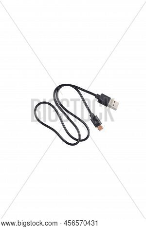 Close-up Of A Usb Cable With Standard A And Micro-usb Standard B Connectors Isolated On A White Back