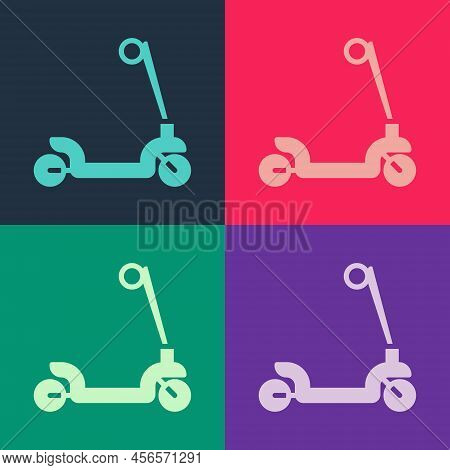 Pop Art Roller Scooter For Children Icon Isolated On Color Background. Kick Scooter Or Balance Bike.