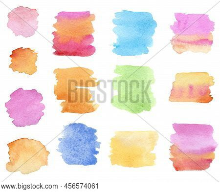 Watercolor Hand Painted Stains Design Elements. Set Of Multicolored Watercolor Stains.
