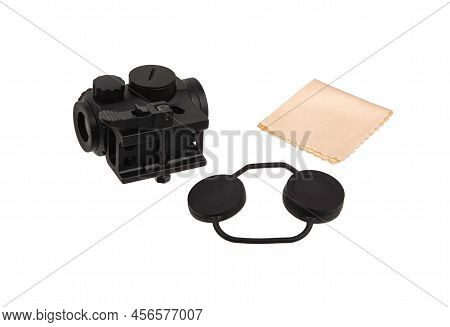 Modern Optical Collimator Sight. Aiming Device For Shooting At Short Distances. Isolate On A White B