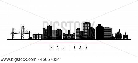 Halifax Skyline Horizontal Banner. Black And White Silhouette Of Halifax, Nova Scotia. Vector Templa