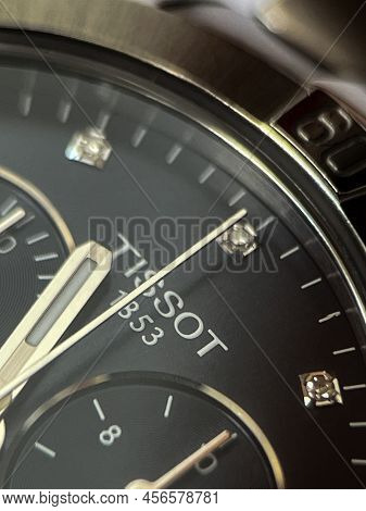 Poznan, Poland - 06.12.2022: Tissot Watch With Sapphire Crystal And Metal Bracelet Close-up. Macro V