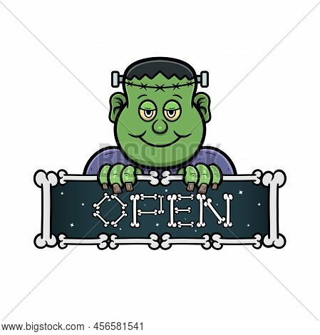 Cartoon Mascot Of Cute Frankenstein Man. Vector And Illustration