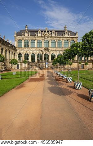 Dresden, Germany - September 23, 2020 : 18th Century Baroque Zwinger Palace, View Of Mathematisch-ph