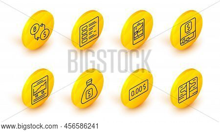 Set Line Stacks Paper Money Cash, Zero Cost, Money Bag, Website With Growth Graph, Financial Book, M