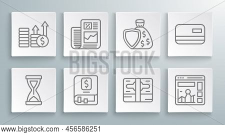 Set Line Old Hourglass, Business Finance Report, Financial Book, Stacks Paper Money Cash, Website Wi