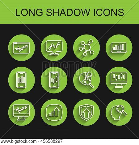 Set Line Monitor With Graph Chart, Financial Growth, Graph Infographic, Search People, Mobile Stock 