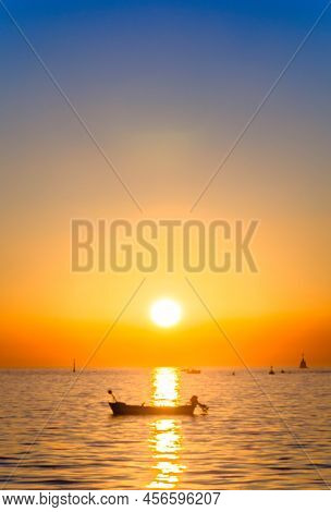 A Little Motorboat In Umags Port In Croatia