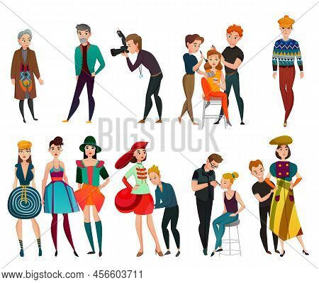 Set Of People In Fashion Industry Including Models, Designer, Stylist Photographer, Makeup Artist Is