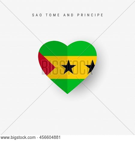 Sao Tome And Principe Heart Shaped Flag. Origami Paper Cut Saint Thomas And Prince National Banner. 
