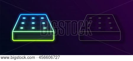 Glowing Neon Line Mattress Icon Isolated On Black Background. Padded Comfortable Sleeping Bed Mattre