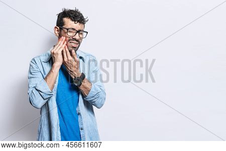 A Man Suffering From Toothache Isolated, People With Toothache, Person With Hand On Cheek With Tooth