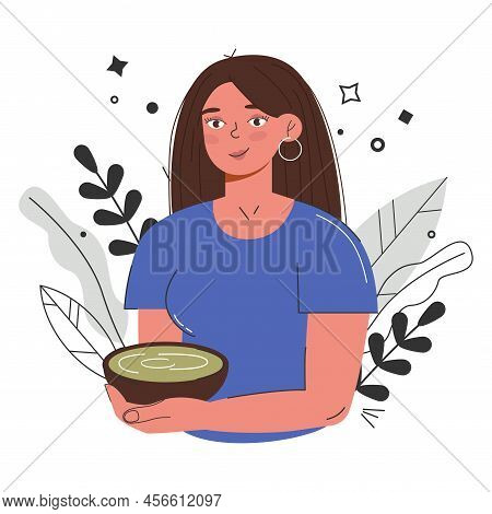 Green Matcha Tea Serve And Drink By A Young Woman. K. Herbal Organic Food. Japanese Tea Culture. Asi
