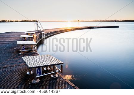 Outdoor Swimming Pool At The Wijderwold Lake With Metal Starting Blocks And Aluminum Swimming Stairs