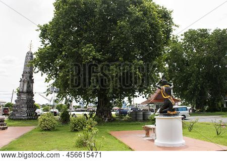 Ancient Hermit Or Eremite Statue With Antique Ruin Stupa Chedi For Thai People Traveler Travel Visit