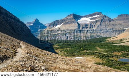 Piegan Mountain And Piegan Glacier In Glacier National Park, Montana, Usa, Viewed From Siyeh Pass Tr