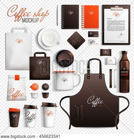 Mockup Coffee Shop Design Branding Elements Set On Transparent Background With Isolated Images Of Me