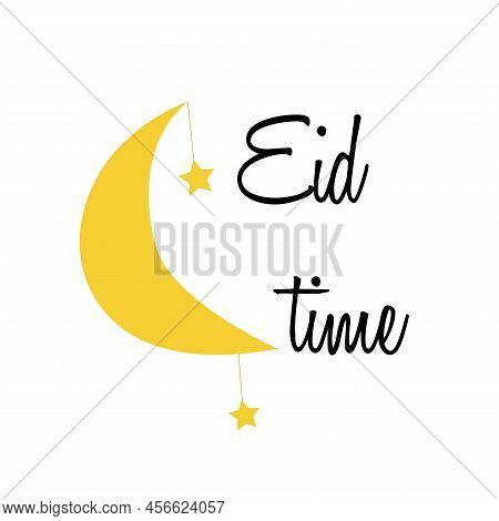 Eid Celebration Party Print Design Illustration With New Moon.
Eid Time Concept Poster Decoration Fo