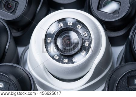 Close-up Surveillance Camera. Video Surveillance System And Security Of The House And The Street.