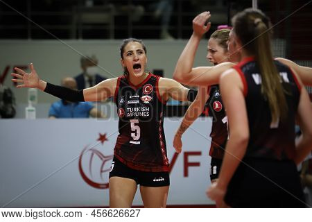 Istanbul, Turkey - January 30, 2022: Seyma Ercan In Action During Turk Hava Yollari Vs Eczacibasi Tu