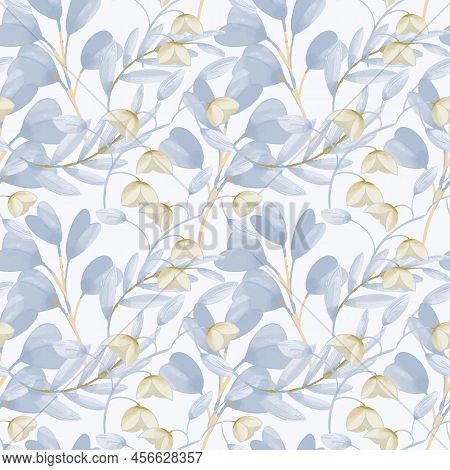 Soft Blue Botanical Pattern Vector Print Background