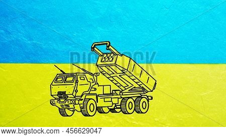 Himars High Mobility Artillery Rocket System M142 For Ukraine Is Shown On The Ukrainian Flag