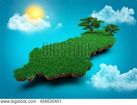 Albania Map, Realistic 3d Map Of Albania Clouds Tree Sun Rays On Bright Blue Sky 3d Illustration