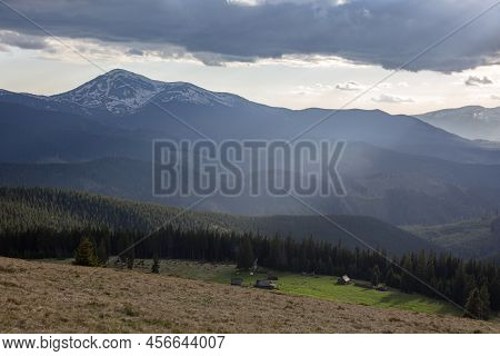 View On The Mount Hoverla Covered With Snow From The Kukul Meadow Of Chornohora Mountain Range, The 