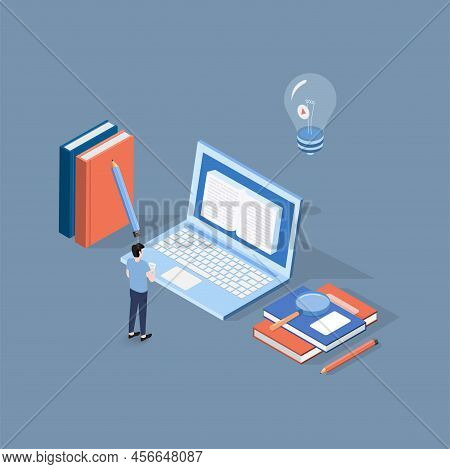 Isometric Online Education, E Learning And Adult Courses Concept. Language Distance School. Modern 3